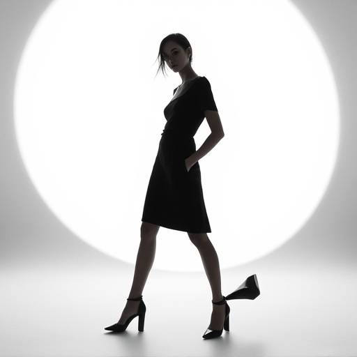 A minimalist fashion editorial shot with dramatic lighting in The Gallery studio
