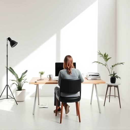 A serene workspace setup for a remote work photoshoot in The Minimalist studio